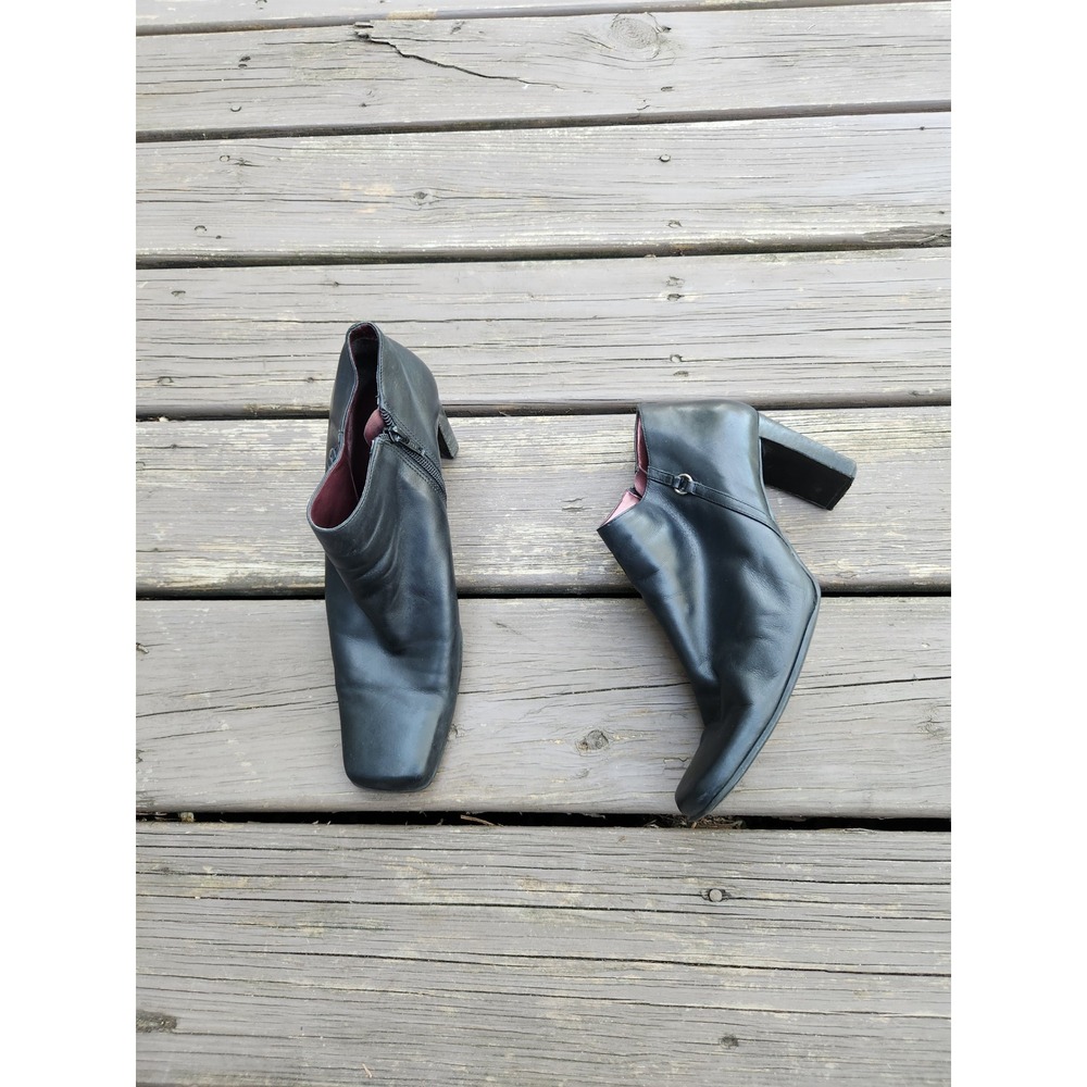 Vintage 90s Bandolino Urbane Ankle Boots Black Leather Square Toe Block Heel 9.5